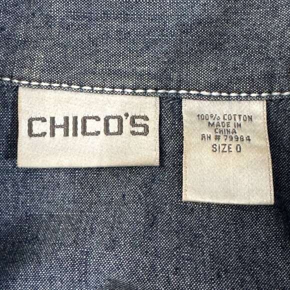 Chicos Blue Jean Chambray Denim Jacket Belted Waist & Button Closure 0 - Picture 10 of 11